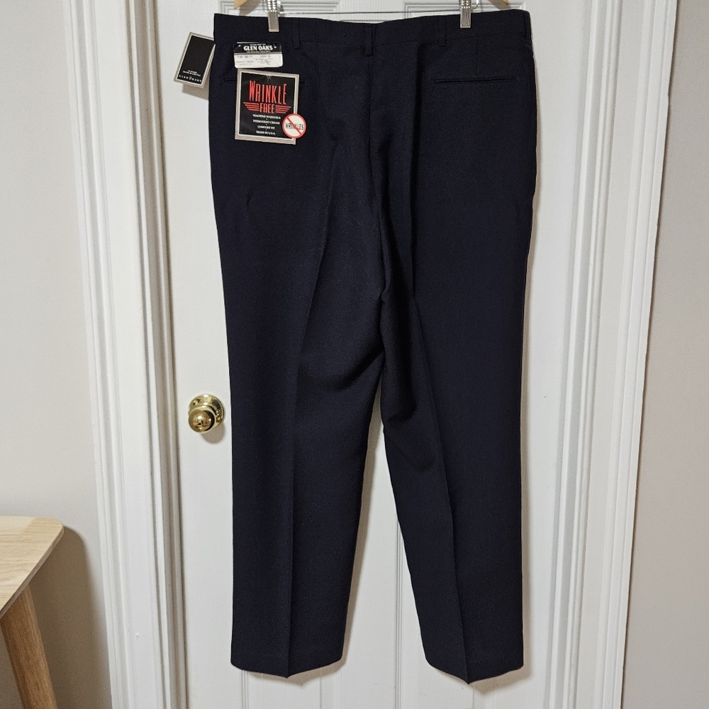 NWT Glen Oaks Men's Trouser Collection Dress Pants Navy Blue Pleated Size 42x32